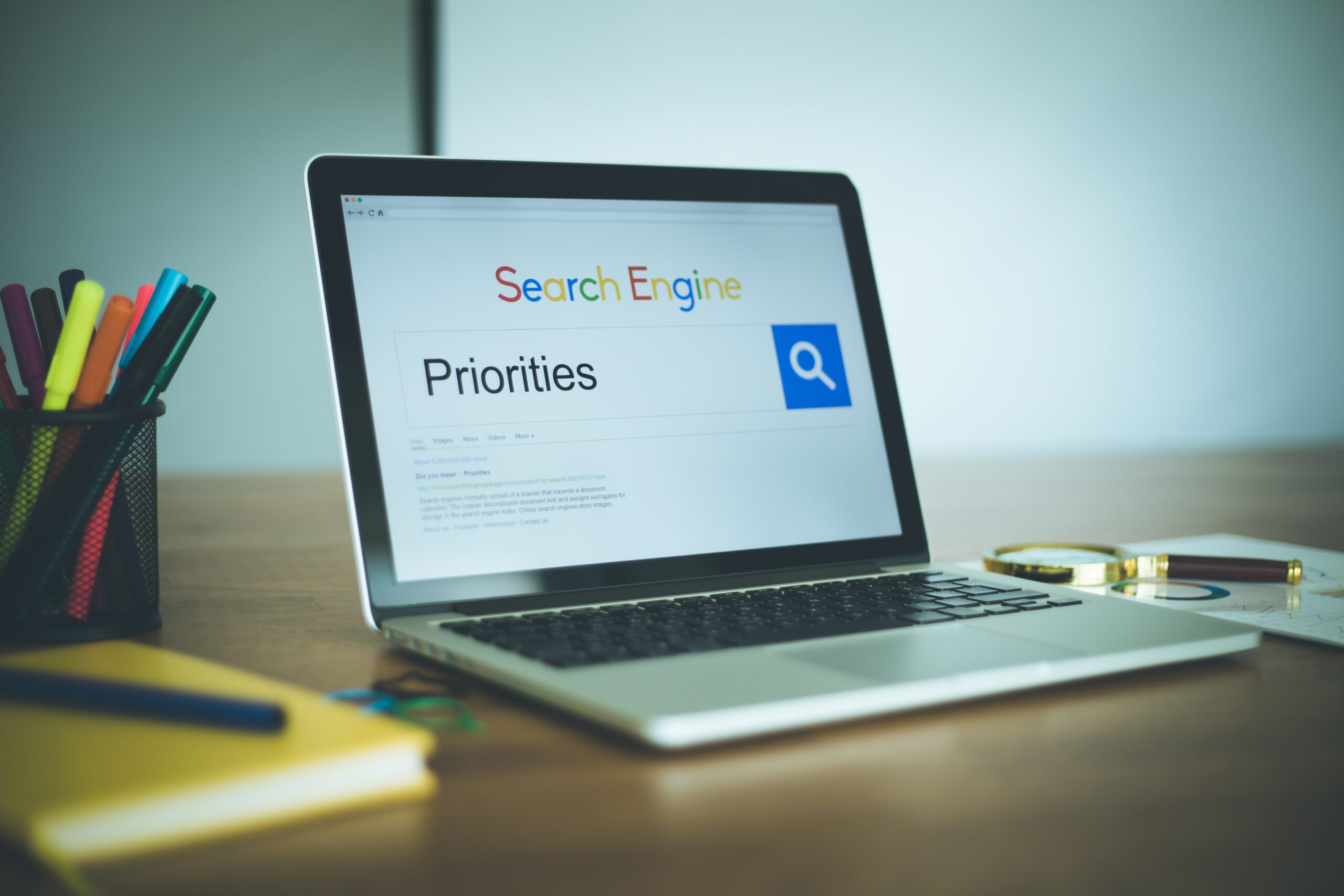 Priorities typed into a search engine representing the importance of prioritizing SEO tasks